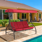 Pirecart 3 Person Patio Porch Swing Outdoor Converting Swing Glider Hammock with Adjustable Canopy, Cushions, Red - image 10