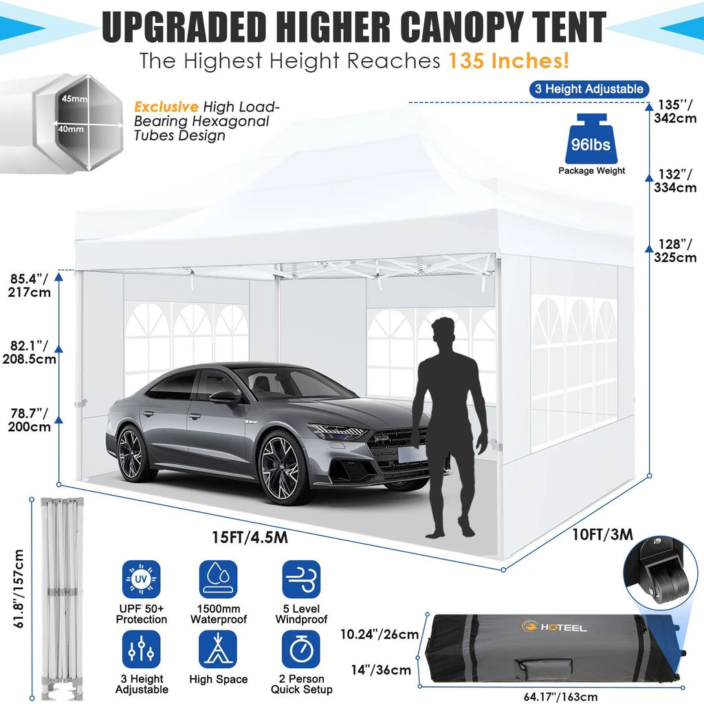 HOTEEL 10x15 Heavy Duty Canopy Tent - Commercial Pop Up with UV50+, Thick Hexagonal Frame, 4 Sidewalls, Anti-Pooling Design & Roller Bag (Black) - image 20