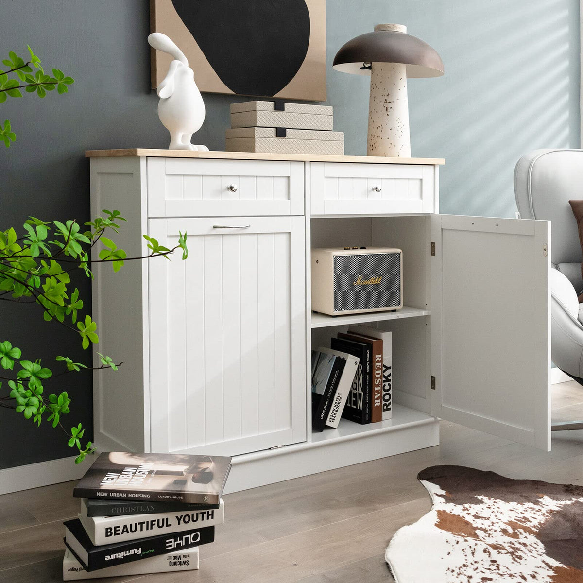Giantex Kitchen Trash Cabinet, Tilt Out Trash Bin Cabinet with Single Trash Can Holder - image 2