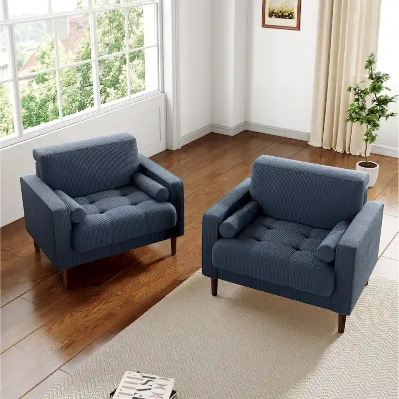 Set of 2 Modern Wide Armchairs in Corduroy - Accent Chairs - image 28