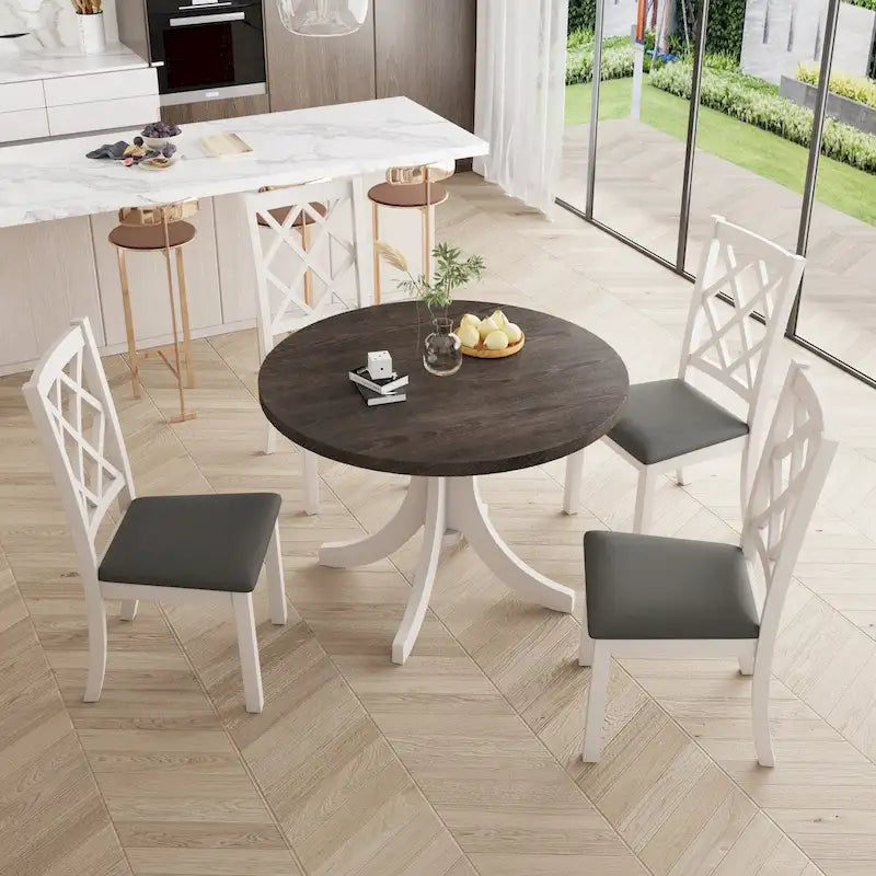 5-Piece Upholstered Chair Round Dining Table Set - image 4