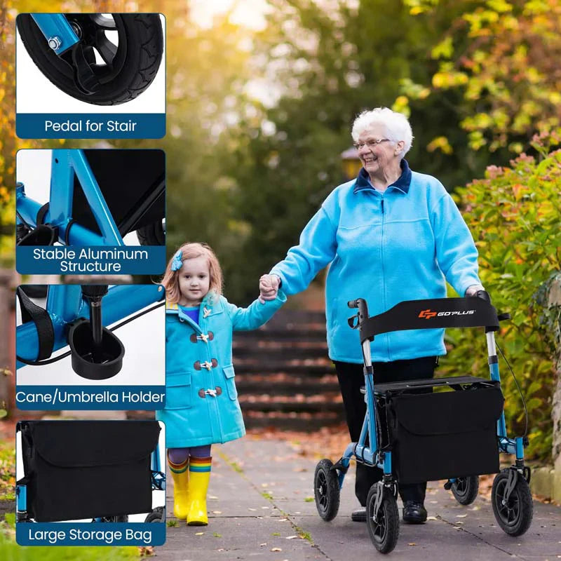 Foldable Rolling Walker with 9.5" All Terrain Pneumatic Wheel, Heavy Duty Height Adjustable Rollator Walker with Seat for Seniors - image 17