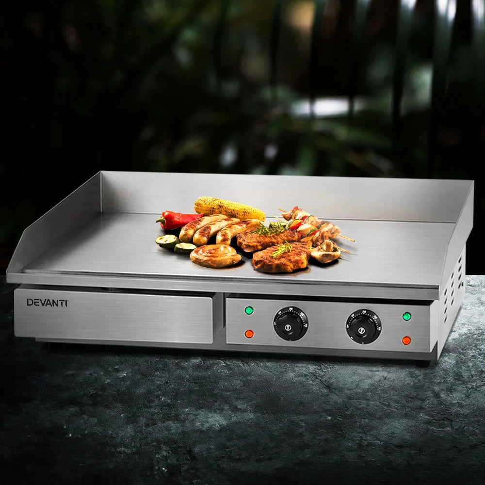 Devanti 73cm Commercial Electric Griddle BBQ Grill Plate 4400W Silver - image 8