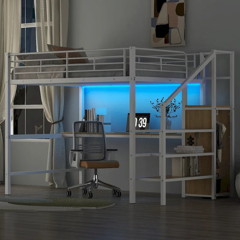 Complete Loft Bed Set with Desk, Storage Staircase, Compact Wardrobe, and LED Lighting - image 16
