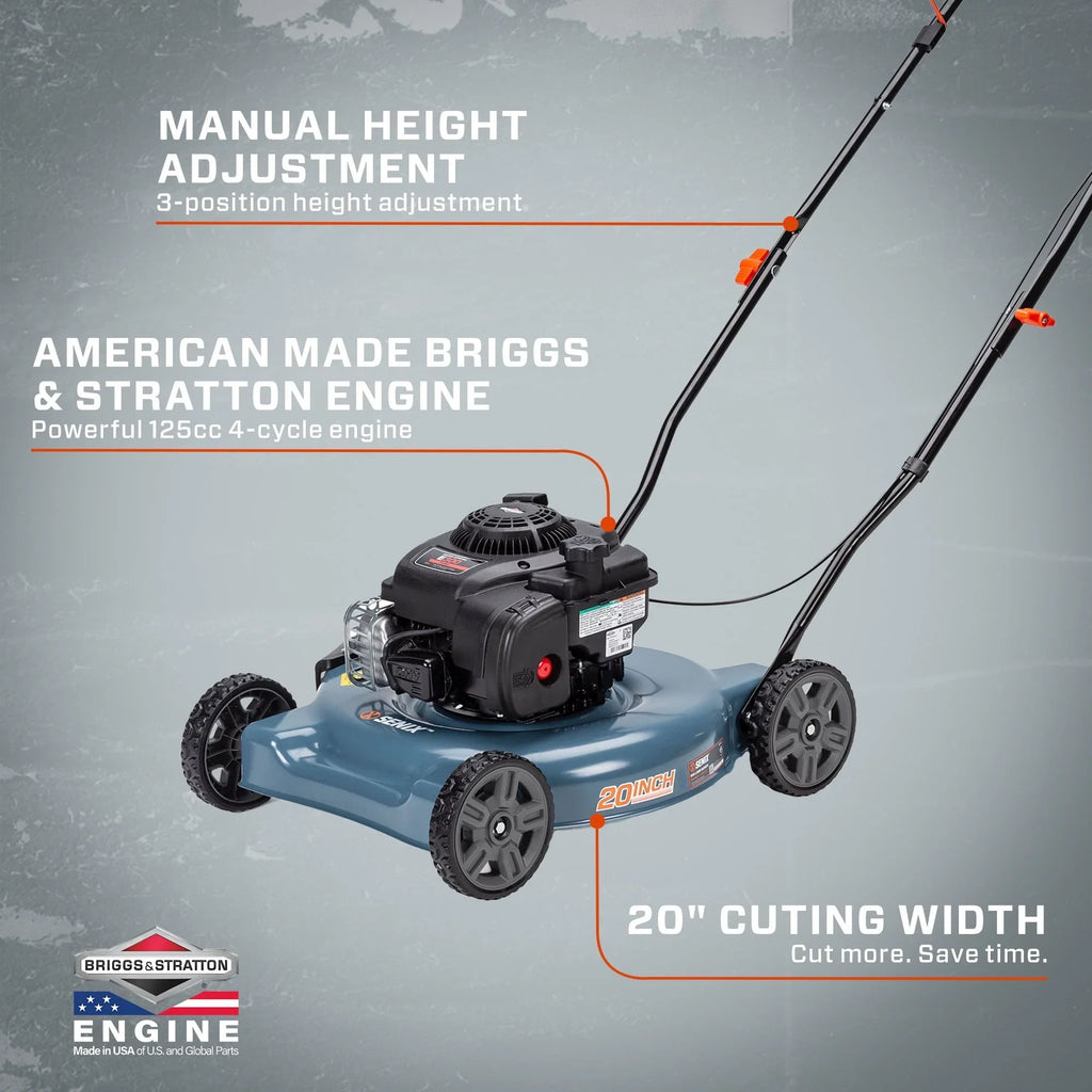 SENIX Gas Lawn Mower, 20-Inch, 125 cc 4-Cycle Briggs & Stratton Engine, Push Lawnmower with Side Discharge, 3-Position Height Adjustment, LSPG-L2, Blue - image 4