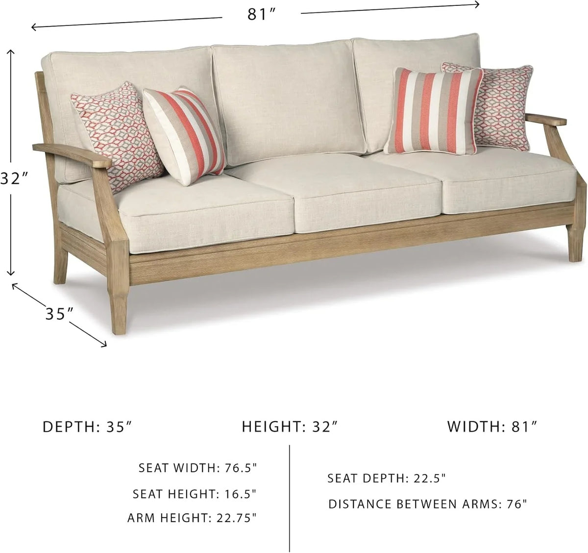Signature Design by Ashley Clare View Coastal Outdoor Patio Eucalyptus Sofa with Cushions, Beige - image 28