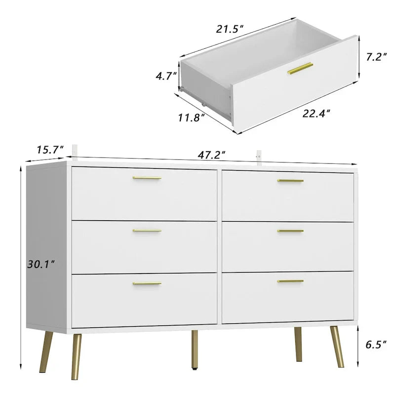 Elegant 6-Drawer Double Dresser with Gold Accents for Stylish Bedroom Storage - image 17