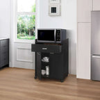 Black Kitchen Microwave Cart with Accent Storage Cabinet, Featuring 1 Drawer and 2 Doors - image 1