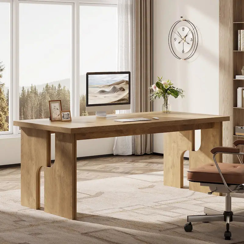 63-Inch Farmhouse Executive Desk with Unique Legs - Industrial Style Office Furniture for Home - image 8