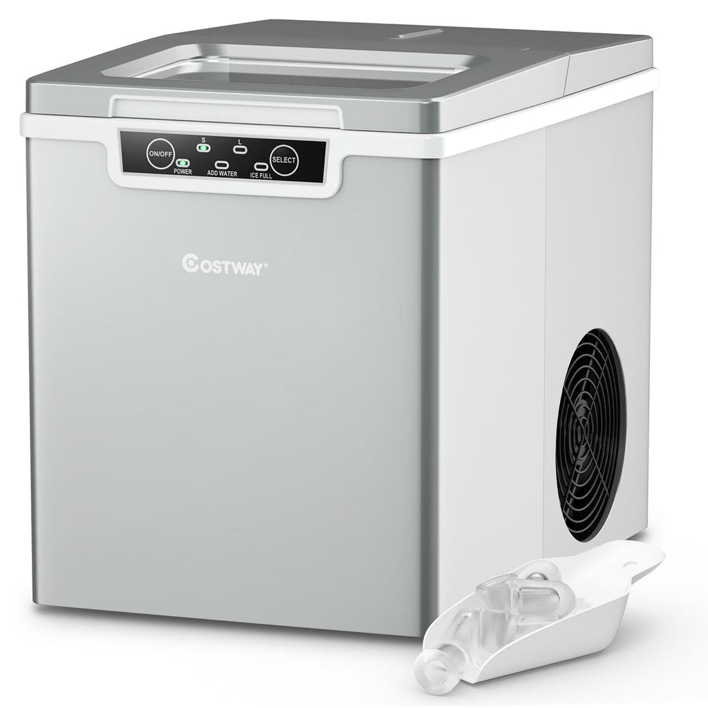Costway Ice Maker Machine Countertop 26Lbs/24H Portable W/Scoop & Basket Silver - image 1