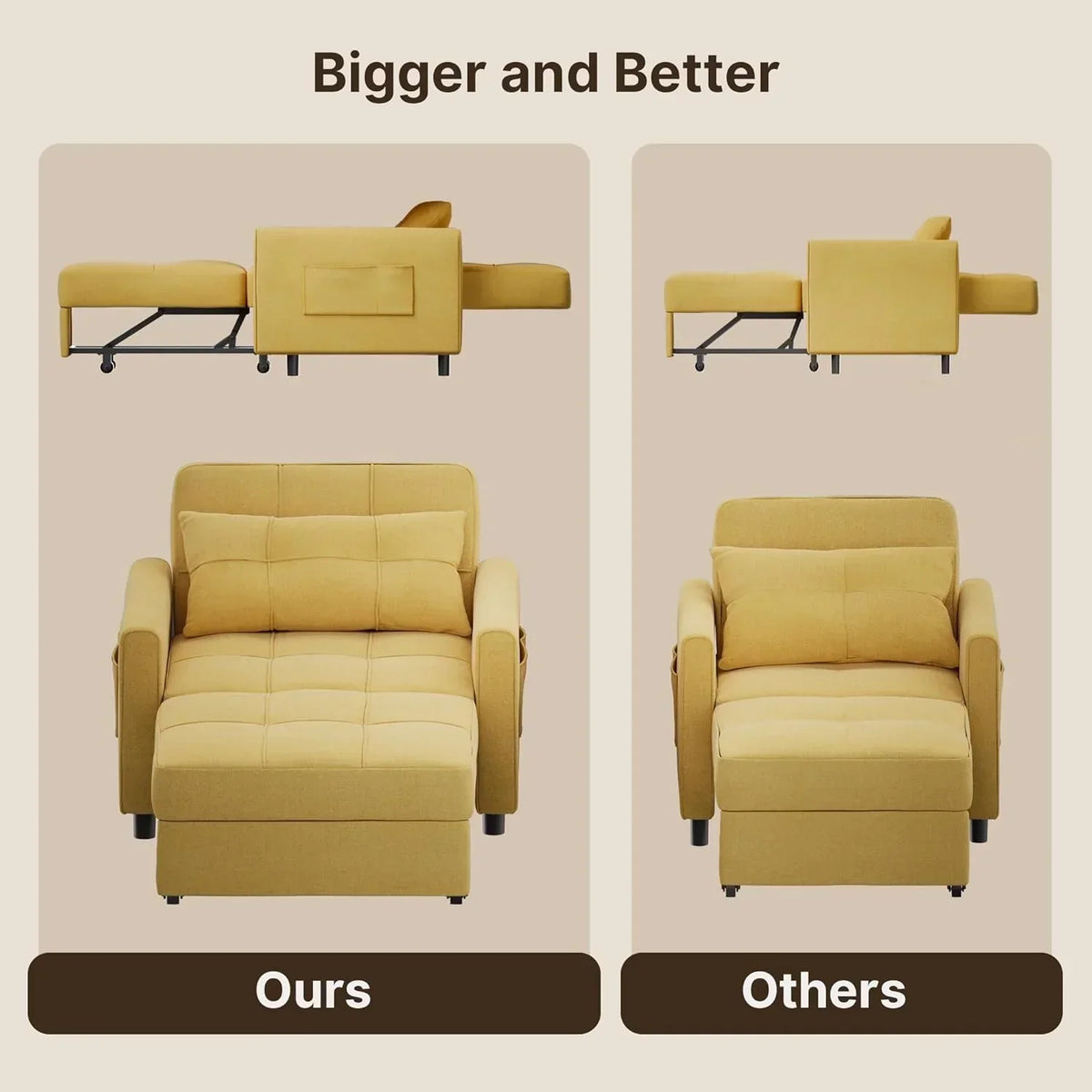 Sofa Bed Chair 3 in 1 Convertible Pullout Single Sleeper Chair Bed Spacious Multifunctional Sofa - image 12