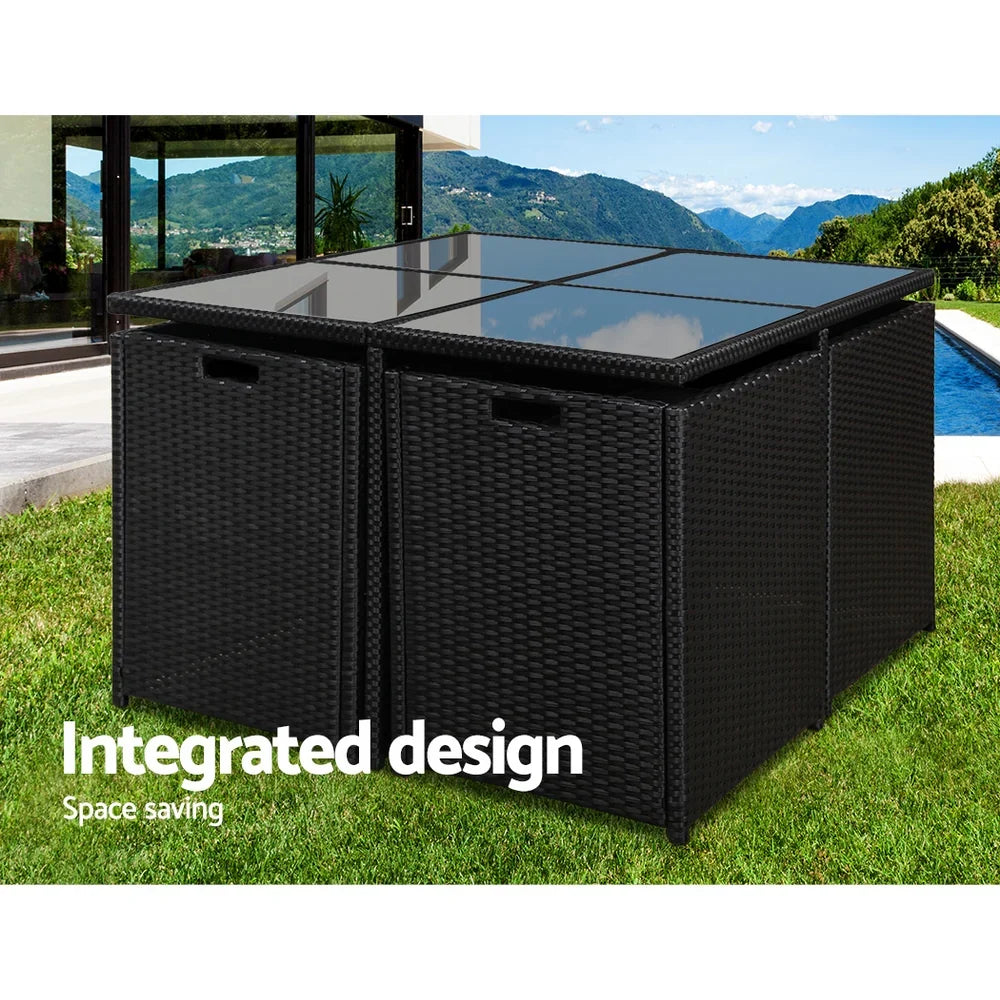 Gardeon Outdoor Dining Set 5 Piece Wicker Table Chairs Setting Black - image 3