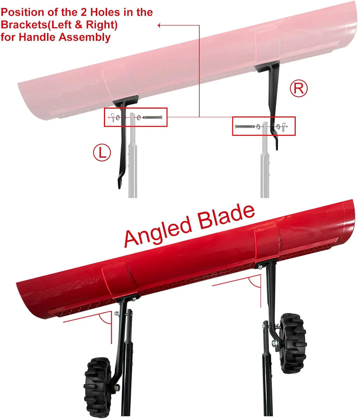 38 Inch Snow Shovel for Driveway,Bi-Direction Heavy Duty Snow Pusher with Wheels and Angled Blade for Efficient Snow Removal, Back Saver Snow Plow for Dorway Sidewalk - Big Wheels - image 2