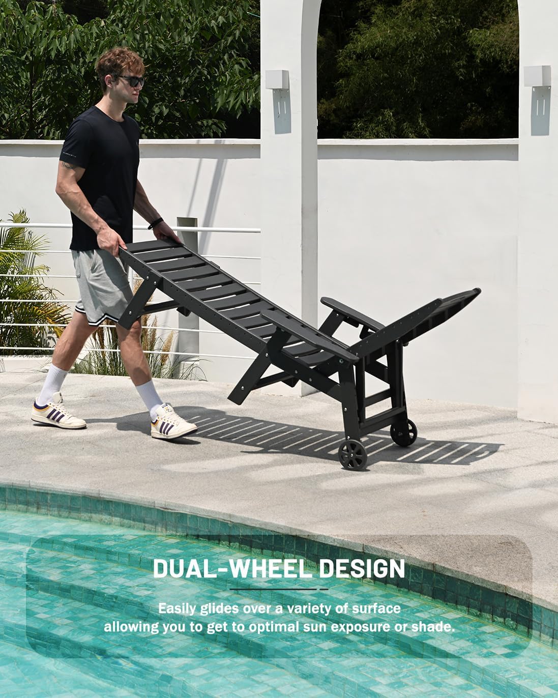 Lounge Chair Outdoor, Chaise Lounge, HDPE 6-Position Outdoor Chaise Lounge, Patio Lounge Chair with Wheels & Cup Holder for Pool Poolside Deck Backyard, Teak - image 61
