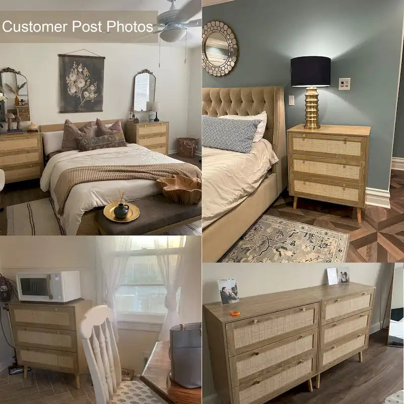 Modern Boho 3-Drawer Rattan Dresser - Stylish Chest of Drawers with Ample Storage for Your Bedroom - image 4