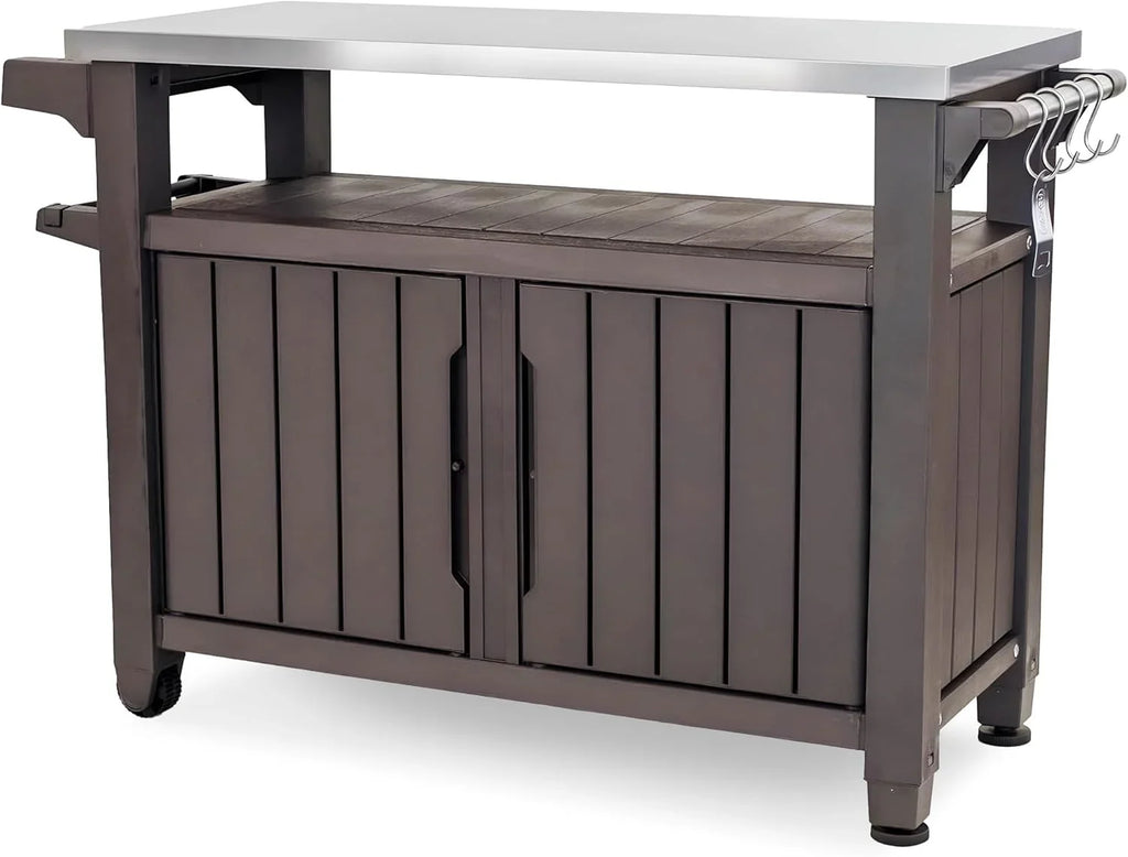 Keter Outdoor Rolling Table Cart for Food Prep, Storage, Bar & Grill, Dark Brown - image 2
