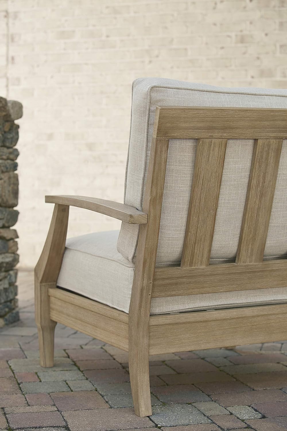 Signature Design by Ashley Clare View Coastal Outdoor Patio Eucalyptus Sofa with Cushions, Beige - image 14