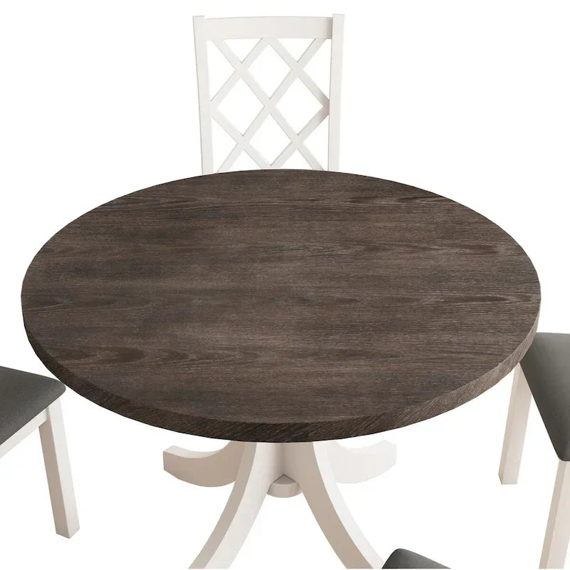 5-Piece Upholstered Chair Round Dining Table Set - image 8