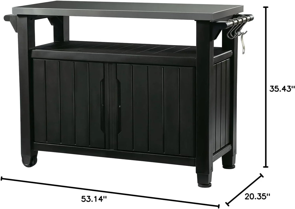 Keter Outdoor Rolling Table Cart for Food Prep, Storage, Bar & Grill, Dark Brown - image 5