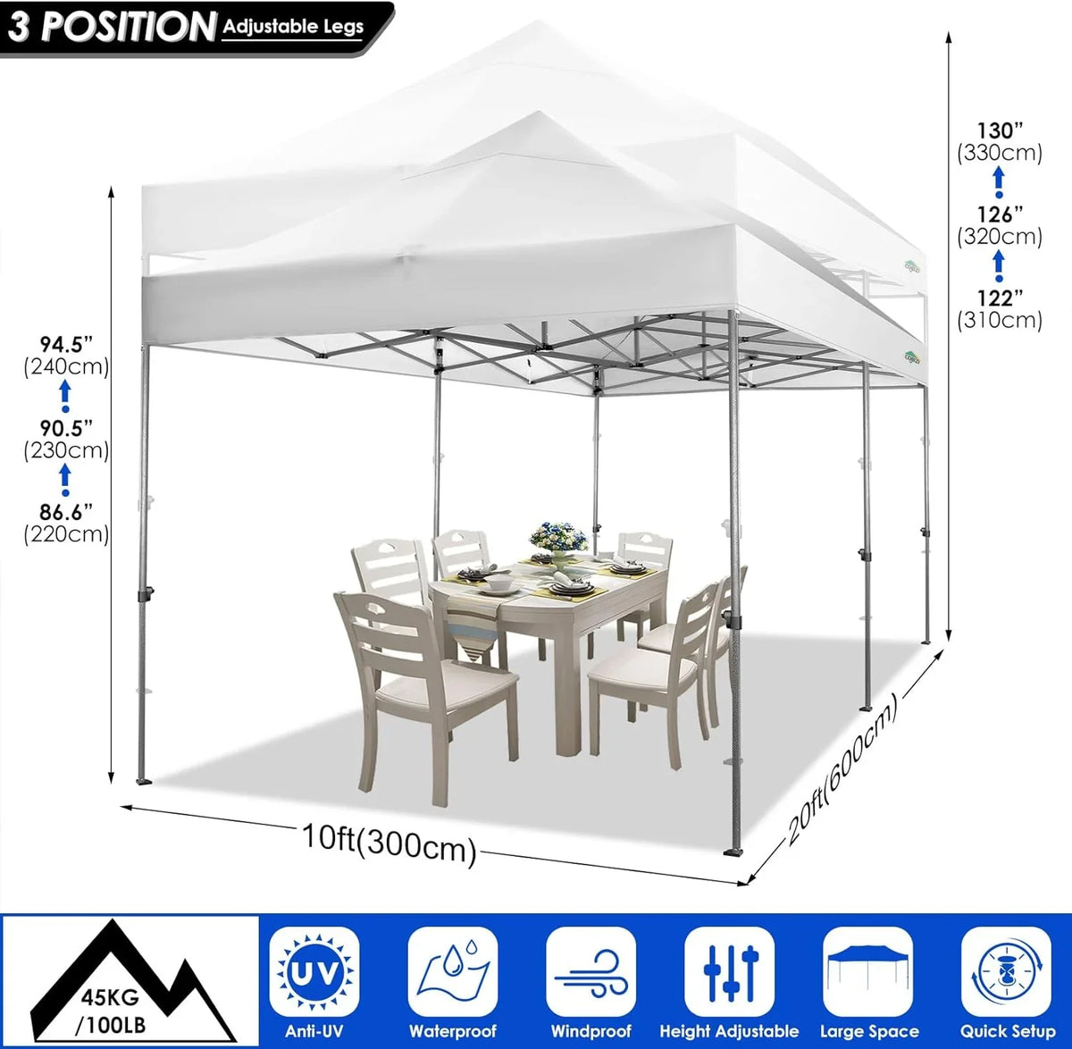 COBIZI 10x20 Heavy Duty Pop up Canopy Tent with 6 sidewalls Easy Up Commercial Outdoor Canopy Wedding Party Tents for Parties All Season Wind & Waterproof Gazebo with Roller Bag,Black(Frame Thickened) - image 170