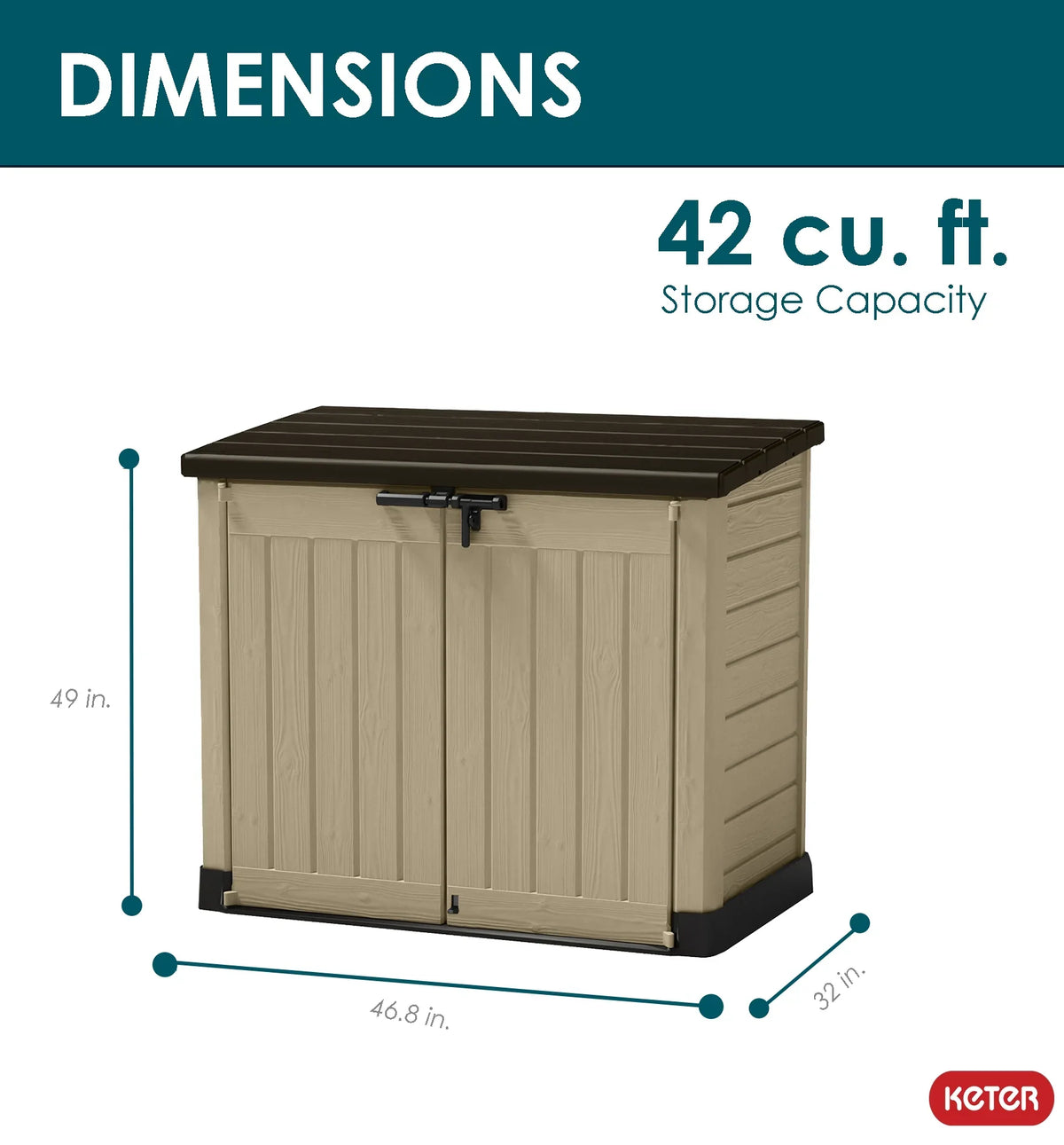 Keter Store It Out MAX Horizontal Durable Resin Outdoor Storage Shed With Heavy Duty Floor and Locking Latch and Double Doors, Beige - image 6