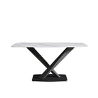 63-Inch Contemporary Dining Table with Slate Stone Surface and Metal Legs, Marble Finish - image 29