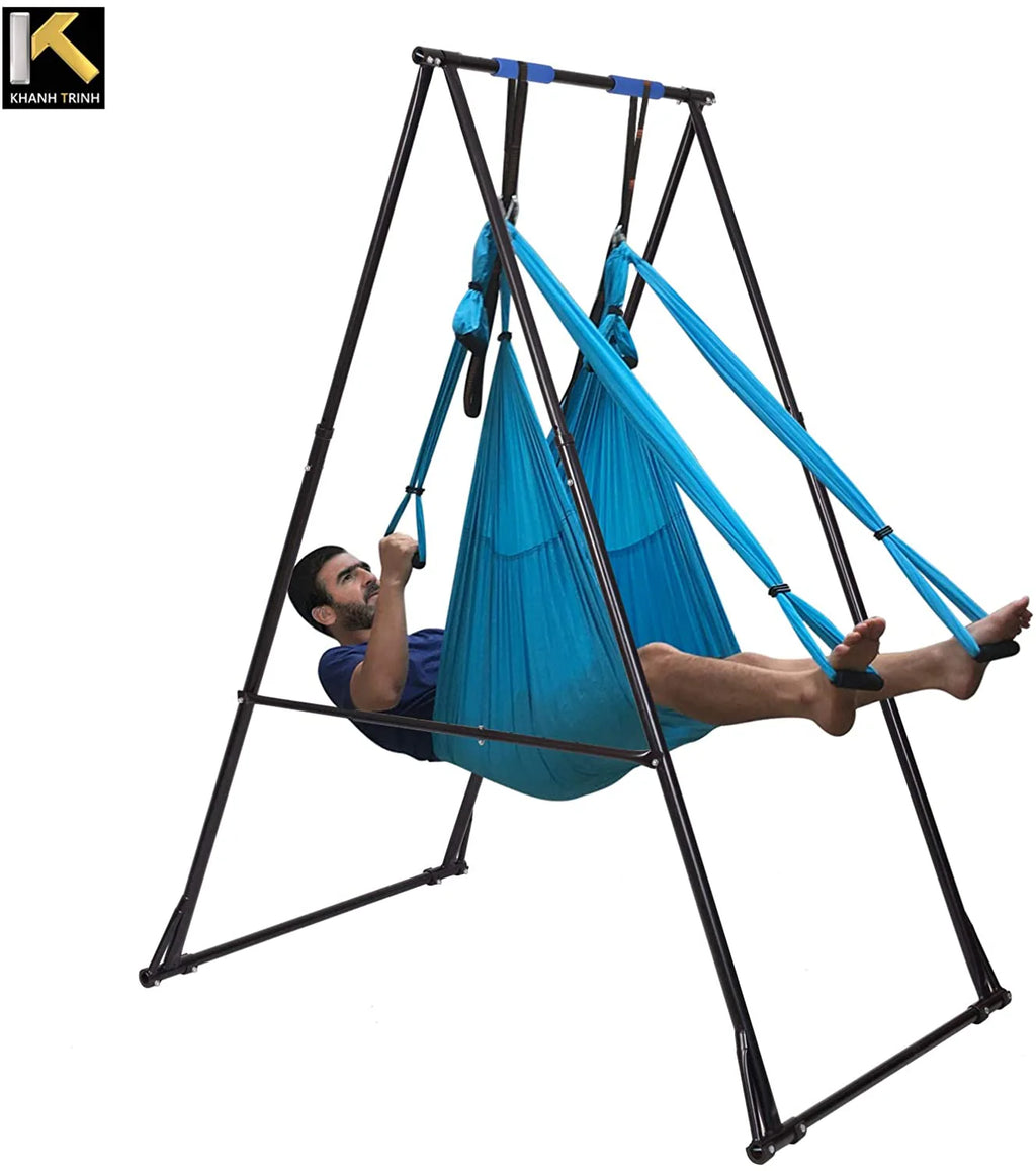 Air Yoga Equipment Set Includes: Blue Aerial Yoga Hammock and The Height-Adjustable Foldable Sturdy Durable KT Yoga Swing Stand Frame - image 2