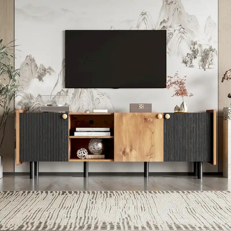 Mid-Century Modern TV Stand with 3 Cabinets - Media Console for TVs up to 70 inches, Stylish Entertainment Center with Storage for Living Room - image 2