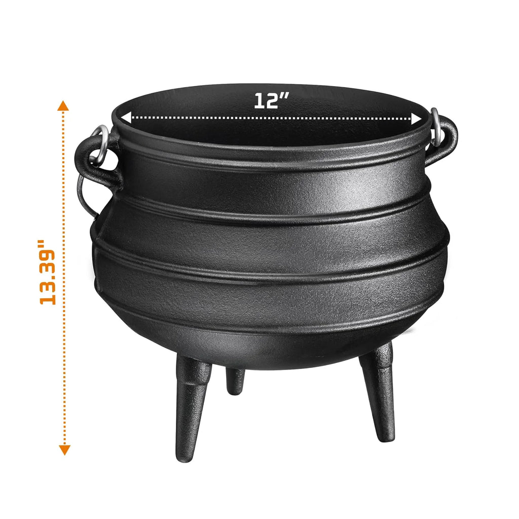 Bruntmor Pre - Seasoned Cast Iron Cauldron - Bruntmor African Potjie Pot with Lid - 3 Legs for Even Heat Distribution - Camping Dutch Oven Cookware for Over - the - Fire Cooking - 10 Quarts, X - Large - image 5