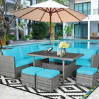 7 Pcs Rattan Patio Dining Furniture Sectional Sofa Set with Dining Table, Ottomans & Cushions - image 36