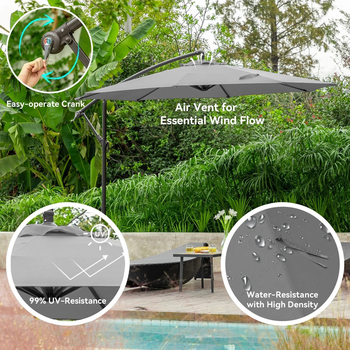JUSTLET 10ft Heavy Duty Patio Hanging Offset Cantilever Patio Umbrella W/ 4-Piece Base Included Included, Beige - image 61