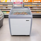 Frigidaire Commercial Chest Freezer for Ice Cream and Frozen Foods, Glass Top Display Storage Case, 4 Cu. Ft. Bin, Rolling Caster Wheels, Adjustable Temperature, Energy Efficient Cooling - image 4