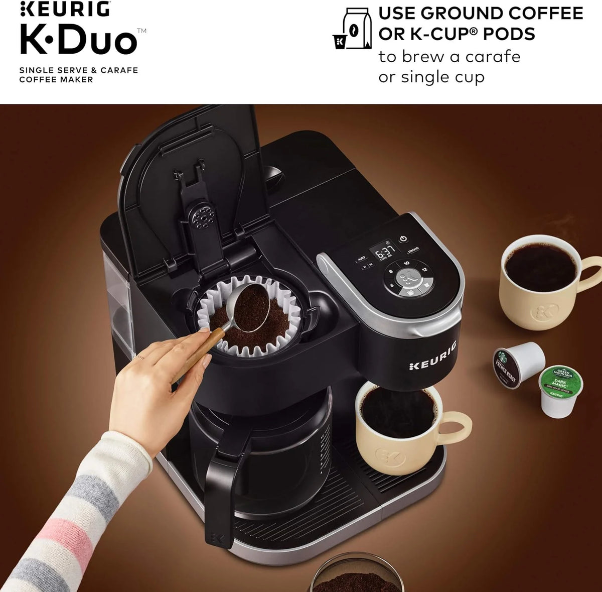 Duo Single Serve K-Cup Pod & Carafe Coffee Maker, Black - image 2