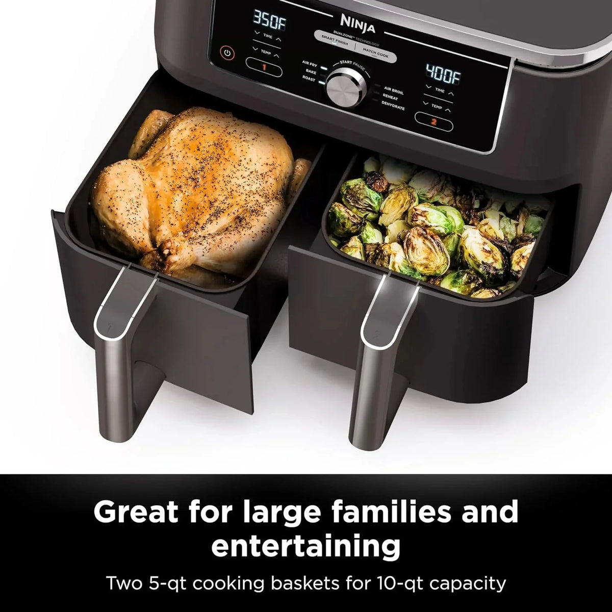 Ninja Foodi 10QT 6-in-1 DualZone Smart XL Air Fryer, 2 Independent 5QT Baskets, Smart Cook Thermometer, Match Cook, Smart Finish, Air Fry, Roast, Bake, Dehydrate, Reheat, Grey, DZ550 - image 20