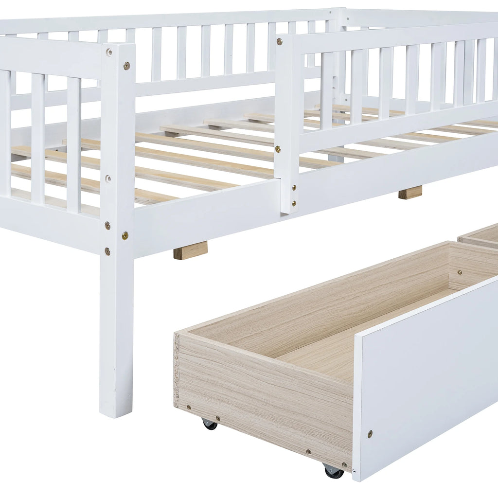 Holaki Twin Size Wood Bed with Guardrails and 2 Storage Drawers for Kids, Gray - image 27