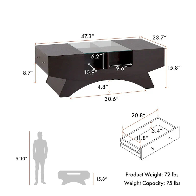 Angelic Contemporary Storage Coffee Table with Glass Insert by Furniture of America - image 20