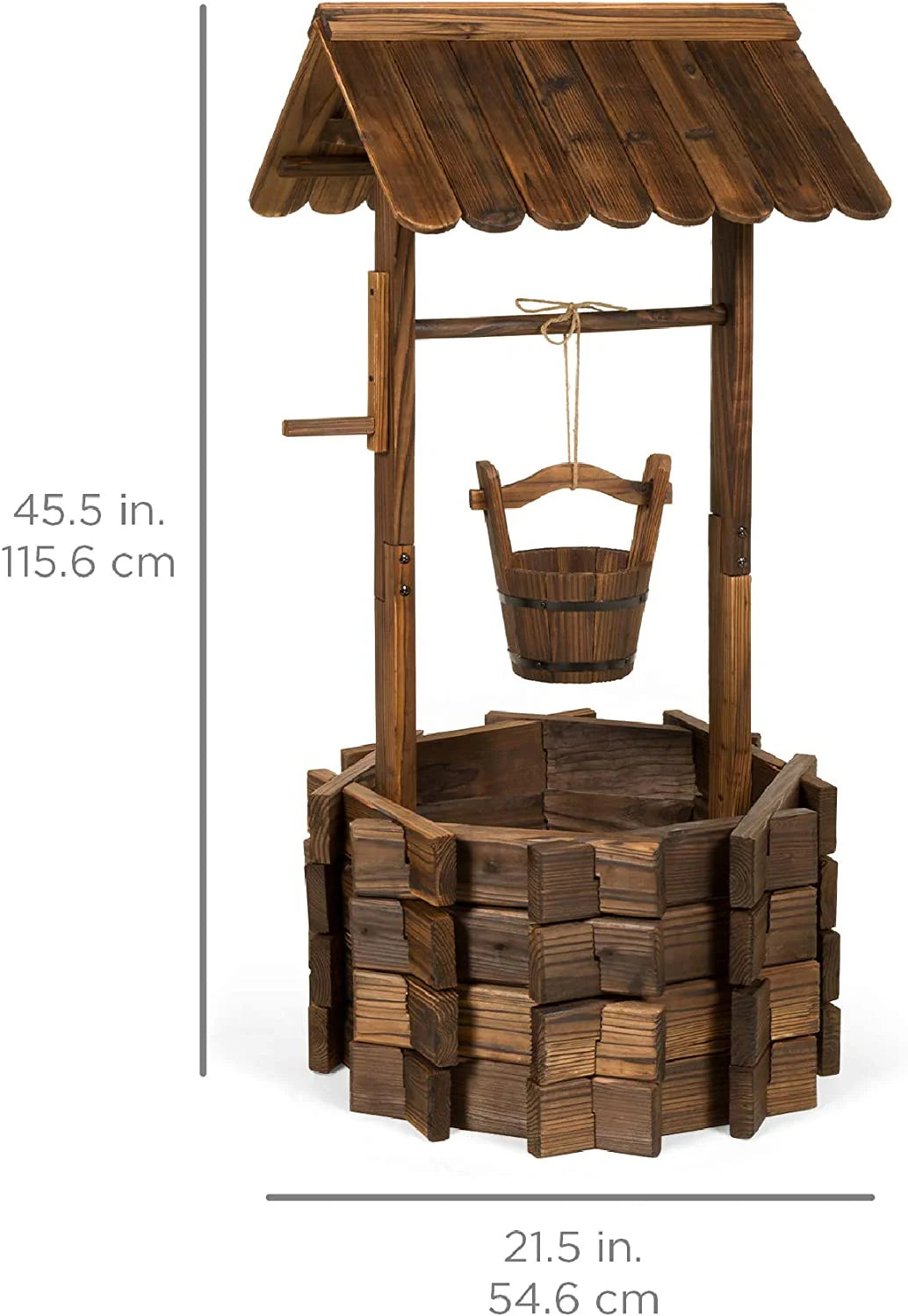 Best Choice Products Rustic Wooden Wishing Well Planter Outdoor Home Décor for Patio, Garden, Yard w/Hanging Bucket - image 6