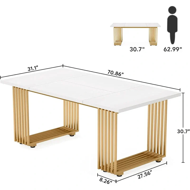 Modern Dining Table with Rectangular Top and Metal Base for 6 to 8 Seating - image 9