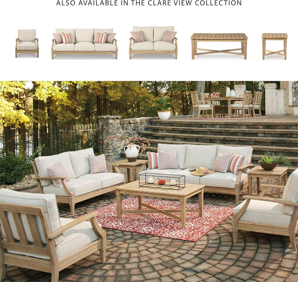 Signature Design by Ashley Clare View Coastal Outdoor Patio Eucalyptus Sofa with Cushions, Beige - image 58