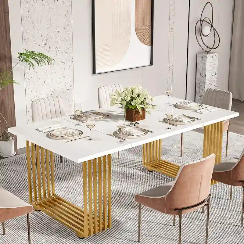 Modern Dining Table with Rectangular Top and Metal Base for 6 to 8 Seating - image 1