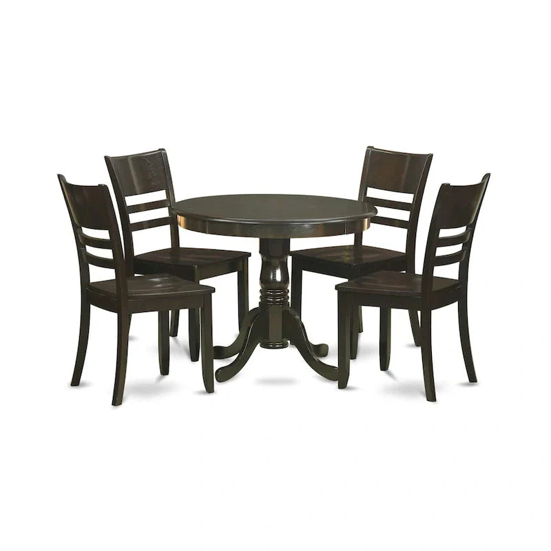 East West Furniture 5-Piece Round Dining Set - Cappuccino Kitchen Table with 4 Chairs (Seat Options Available) - image 8