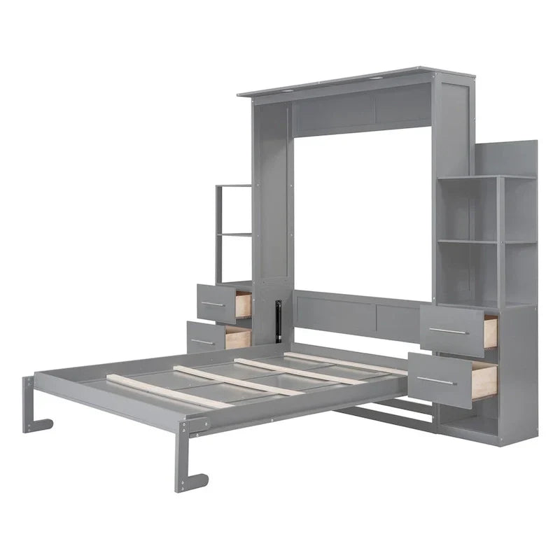 Merax Murphy Bed with Shelves, Drawers, and Integrated LED Lighting - image 5