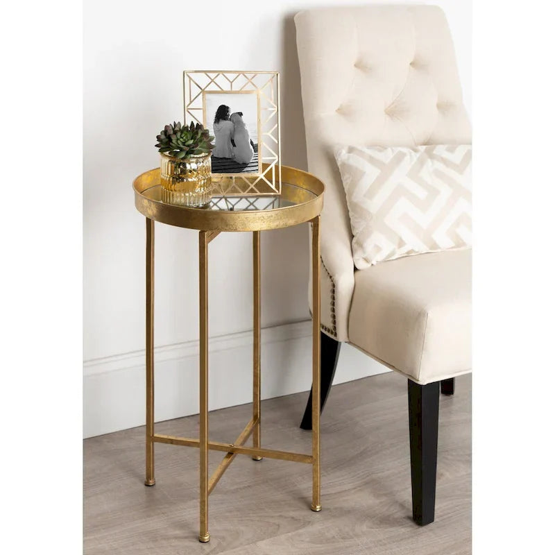 Kate and Laurel Celia Round Metal Folding Accent Table with Tray - image 1