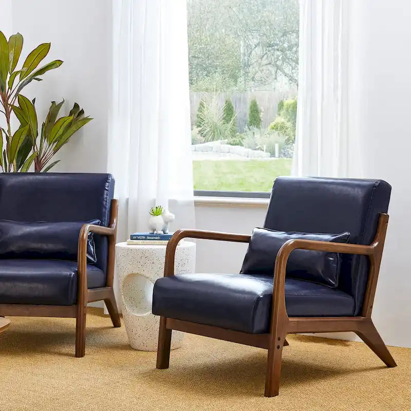 Glitzhome Set of 2 Mid-Century Modern PU Leather Accent Chairs - 30.75H with Cushions (25.75W x 33.75D) - image 12
