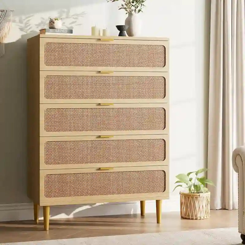 Rattan 5-Drawer Dresser for Bedroom and Hallway - image 2