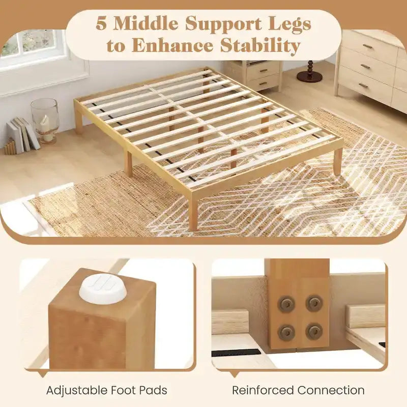 Costway 14-Inch Wooden Platform Bed Frame for Twin, Full, and Queen Sizes with Rubber Support - image 11