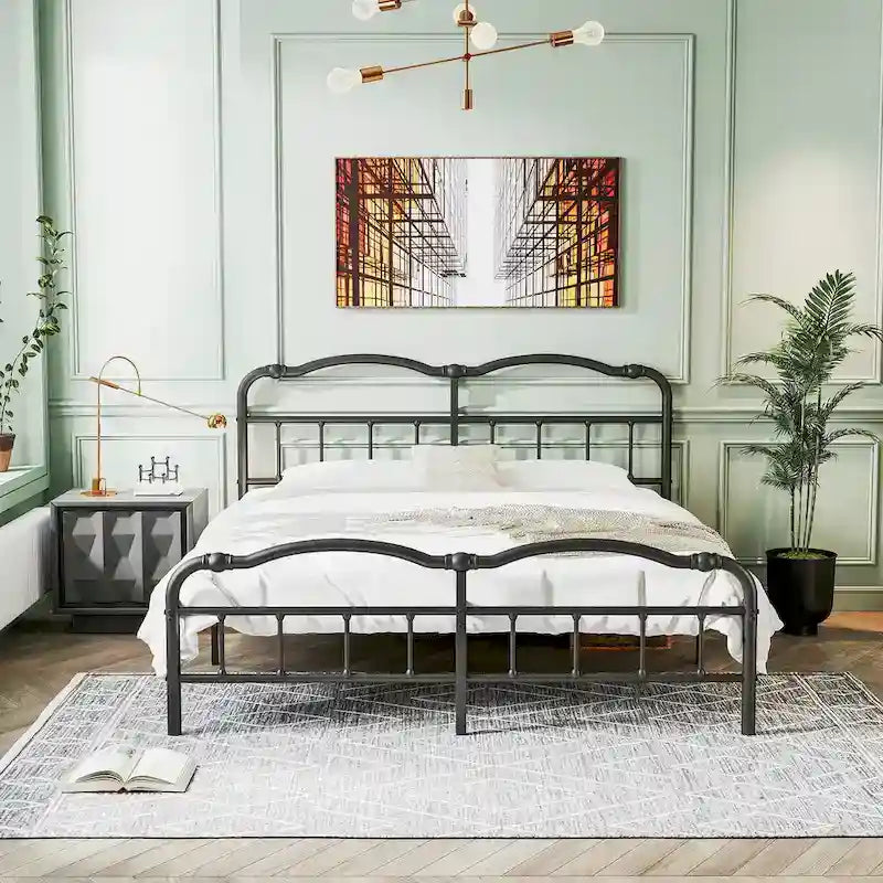 Sturdy 18-Inch High Steel Tube Iron Bed with Double Wave Headboard and Footboard - image 10