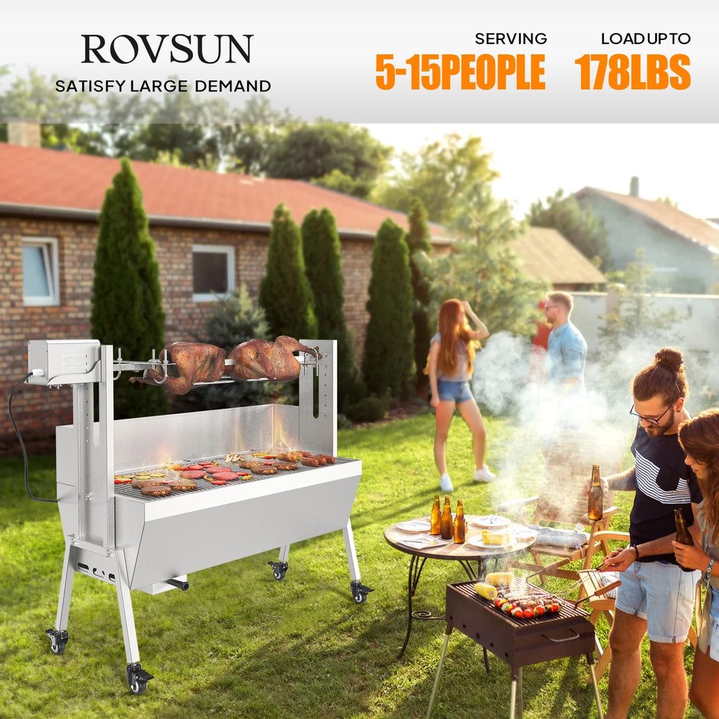 RovSun 46 Electric Rotisserie Grill 176 lbs Capacity 25w Pig Lamb Spit Roaster Rotisserie w/Lockable Wheels Wind Baffle with Adjustable Height - image 10