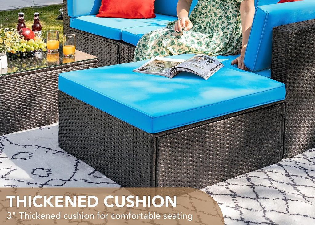 Devoko 5 Pieces Patio Furniture Sets All Weather Outdoor Sectional Patio Sofa Manual Weaving Wicker Rattan Patio Seating Sofas with Cushion and Glass Table(Beige) - image 40