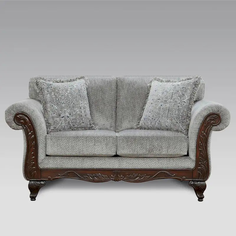 Roundhill Furniture Hernen Carved Wooden Frame Loveseat - image 1